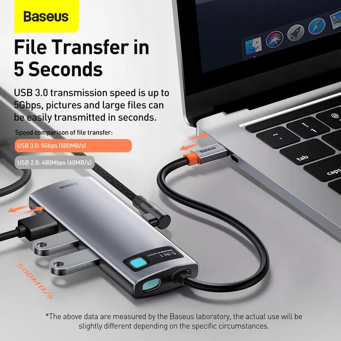Baseus Metal Gleam 5-in-1 Hub, USB-C 3.0 [Stecker]