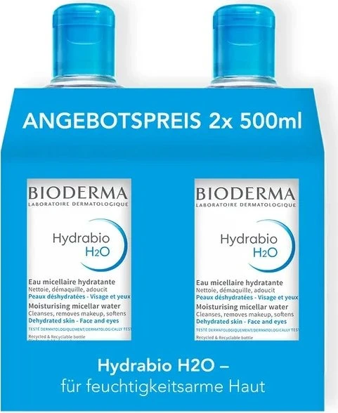 Bioderma Hydrabio H2O Solution Micellaire Reinigungslösung, 1l (2x 500ml)