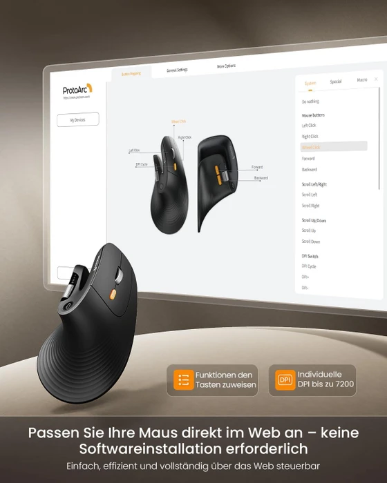 ProtoArc EM11 Pro, Vertikale Maus, schwarz, Rechtshänder, USB/Bluetooth