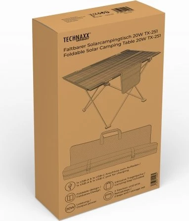Technaxx TX-251 Faltbarer 20 Watt Solar Campingtisch schwarz