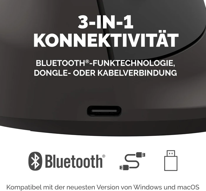 Fellowes Breyta Plus Vertical Mouse, medium, Linkshänder, schwarz, USB/Bluetooth