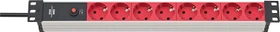 Brennenstuhl Alu-Line 19", 1HE, 8-fach, 230V, silber/rot, 2m