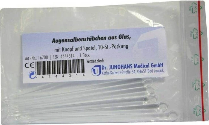 Dr. Junghans Medical Augensalbenstäbchen mit Knopf und Spatel, 10 Stück