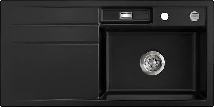 systemceram Bela 100 F Einbau Becken rechts mit Ablauffernbedienung nigra