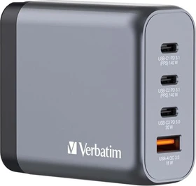 Verbatim 140W GaN-Ladegerät mit 4 Anschlüssen grau