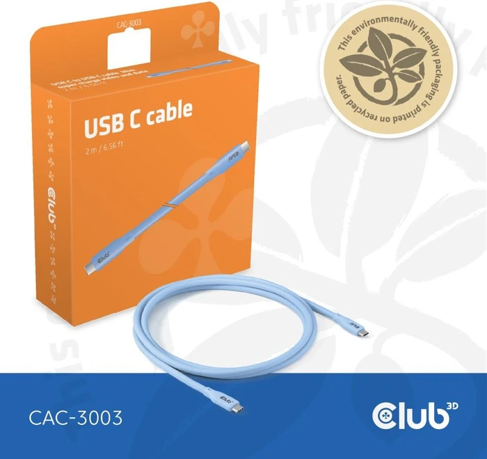 Club 3D USB4 Kabel, 20Gb/s, 240W PD EPR, USB-C Stecker auf USB-C Stecker, 2m, blau