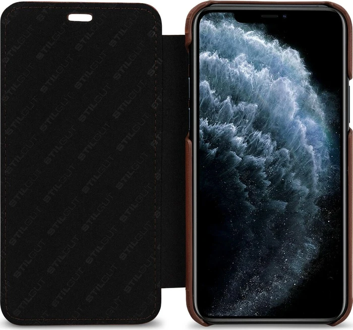 Stilgut Book Type Leather Case für Apple iPhone 11 Pro braun