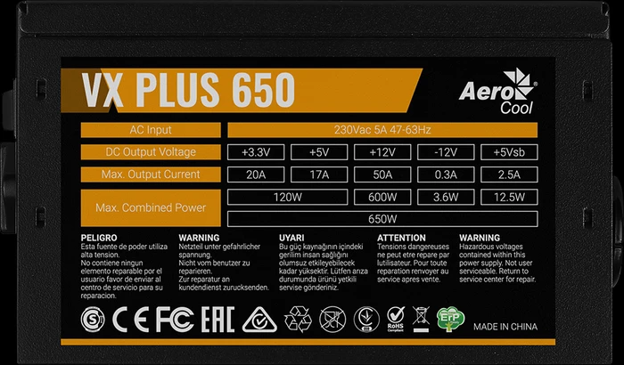 AeroCool VX-PLUS-650 650W, ATX 2.3