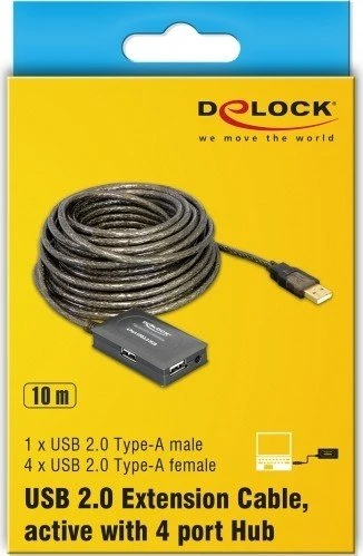 DeLOCK 10m Verlängerungskabel mit USB-Hub, 4x USB-A 2.0, USB-A 2.0 [Stecker]
