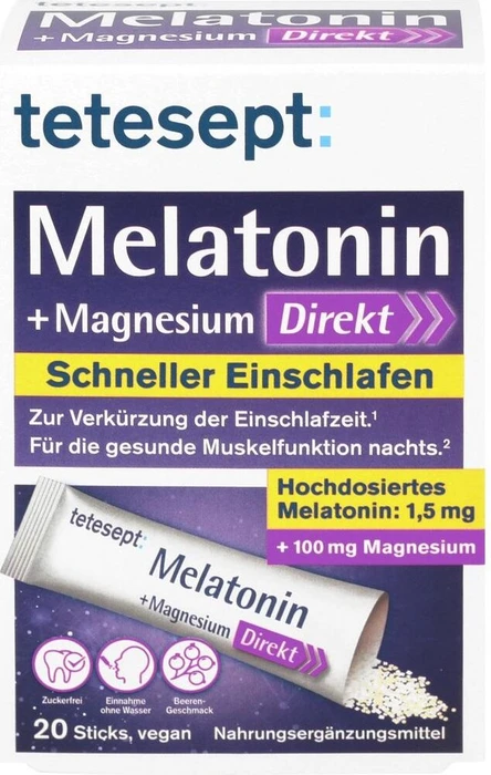 Tetesept Melatonin + Magnesium Direkt Sticks, 20 Stück