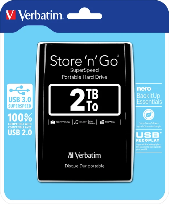 Verbatim Store 'n' Go Portable, schwarz, 2TB, USB 3.0 Micro-B