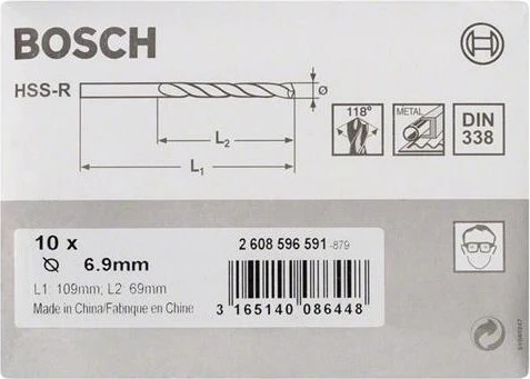 Bosch Professional HSS-R Spiralbohrer, 6.9x69x109mm, 10 Stück