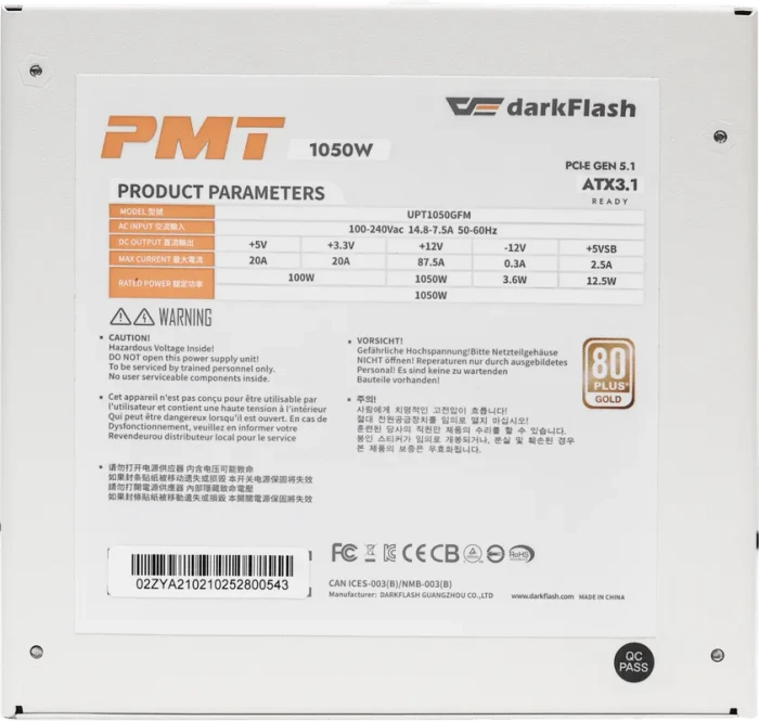 DarkFlash PMT Series PMT1050 weiß 1050W, ATX 3.1