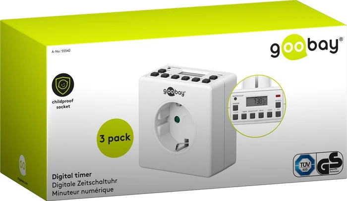 Wentronic goobay digitale Wochenzeitschaltuhr, IP20, weiß, 3er-Pack