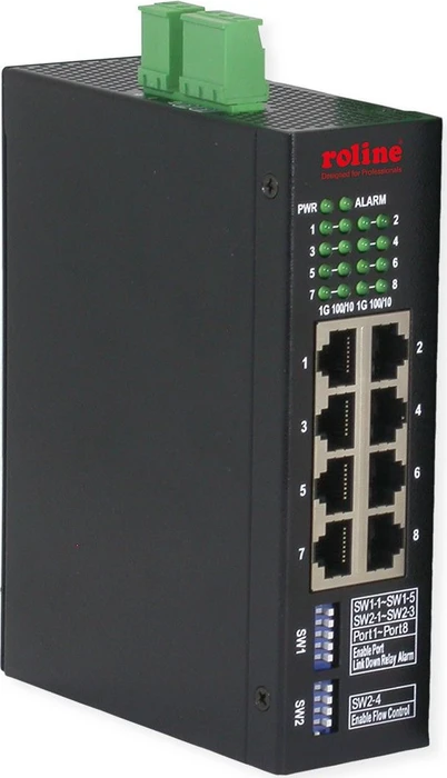 Roline Industrial Railmount Gigabit Smart Switch, 8x RJ-45
