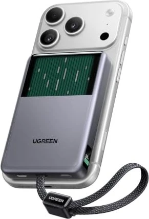 Ugreen MagFlow Pro Magnetic Power Bank (10000mAh, Qi2 25W, 45W Built-in USB-C Cable) grau