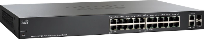 Cisco SF200 Rackmount Smart Switch, 24x RJ-45, 2x RJ-45/SFP, 180W PoE
