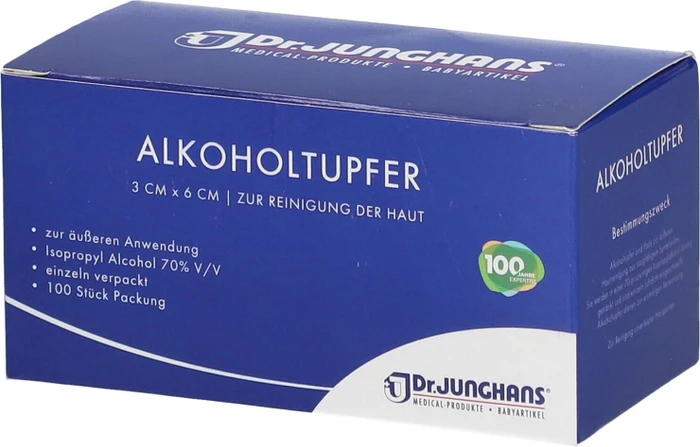 Dr. Junghans Medical Alkoholtupfer zur Hautdesinfektion 3x6cm, 100 Stück