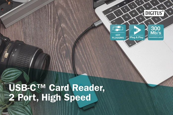 Digitus USB-C Card Reader, Dual-Slot-Cardreader, USB-C 3.0 [Stecker]