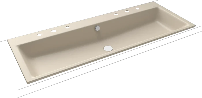 Kaldewei Puro Einbau-Doppelwaschtisch 120x46cm mit 2x3 Hahnlochbohrung, Perl-Effekt, warm beige 20
