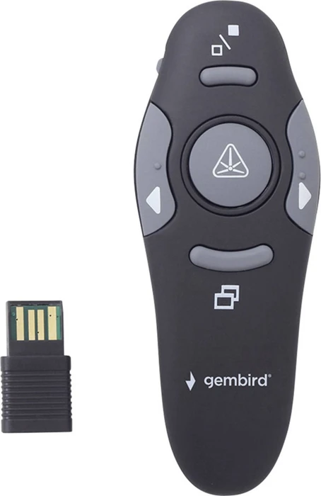 Gembird Wireless presenter with laser pointer, schwarz/grau, USB-A