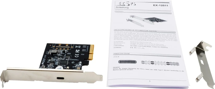 Exsys 1 Port USB 3.2 Gen2x2 PCIe (x4) Karte mit 1x C Anschluss, 1x USB-C 3.2, PCIe 3.0 x4