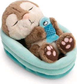 Nici Sleeping Pets Forest Otter mit Fisch im blauen Körbchen 12cm