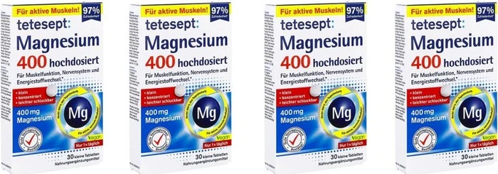 Tetesept Magnesium 400 hochdosiert Tabletten, 120 Stück (4x 30 Stück)