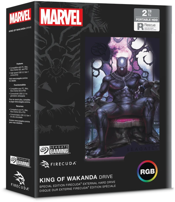 Seagate FireCuda Gaming HDD - King of Wakanda Special Edition, 2TB, +Rescue, USB 3.0 Micro-B