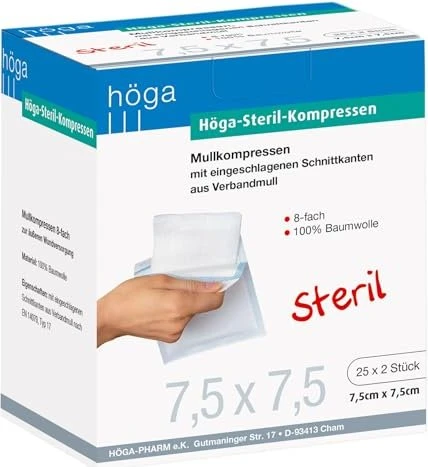 Höga Steril-Kompressen 8-fach, 7.5 x 7.5cm, 50 Stück (25x 2 Stück)