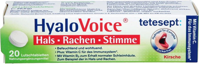 Tetesept HyaloVoice Hals Rachen Stimme Lutschtabletten, 20 St