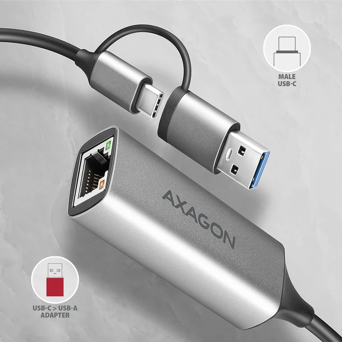 Axagon Gigabit LAN-Adapter, RJ-45, USB-C 3.0/USB-A 3.0 [Stecker]