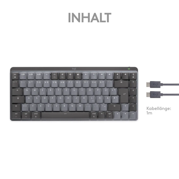 Logitech MX Mechanical Mini for Mac, Space Gray, LEDs weiß, Logi Bolt, Kailh Choc V2 LOW PROFILE BROWN, USB/Bluetooth, CH
