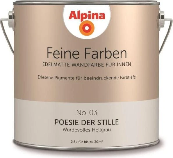 Alpina Farben Feine Farben No. 03 Poesie der Stille innen würdevolles hellgrau edelmatt grau, 2.5l