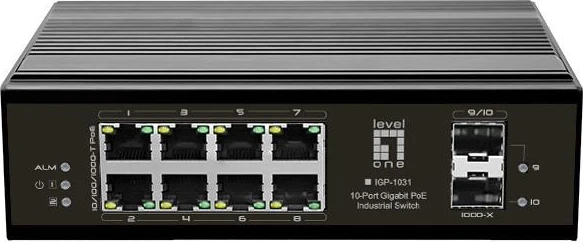 LevelOne IGP-10 Industrial Railmount Gigabit Switch, 8x RJ-45, 2x SFP, 240W PoE+