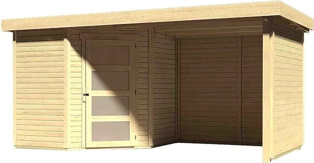 Karibu Schwandorf 3 Gartenhaus inkl. Anbau 2.4m + Rück- und Seitenwand natur