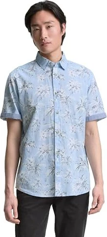 Tom Tailor Regular Fit Palmen-Print Hemd kurzarm powder blue/stripe palm design (Herren)