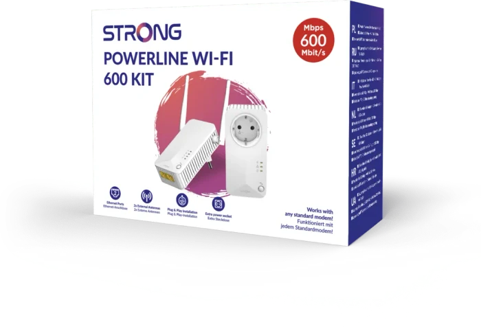 Strong Powerline Wi-Fi 600 Kit, V2, Powerline/WLAN-Access Point und 2x Powerline-Adapter Set, 3er-Bundle