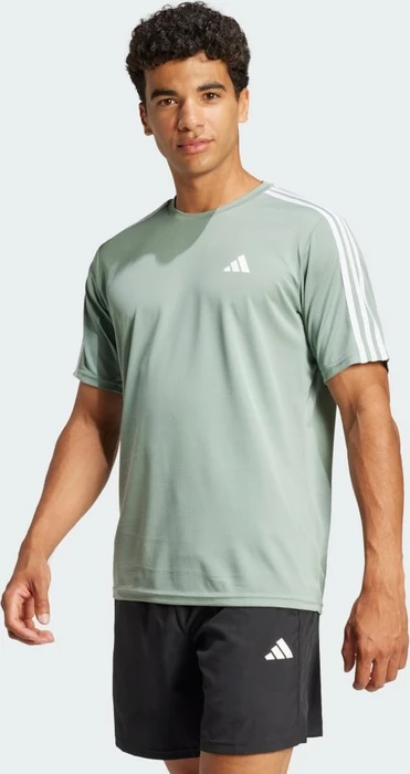 adidas Train Essentials 3-Stripes Training Funktionsshirt kurzarm silver green/white (Herren)