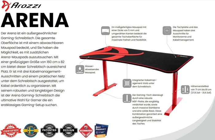 Arozzi Arena Gaming Desk Schreibtisch 160x82cm Omega