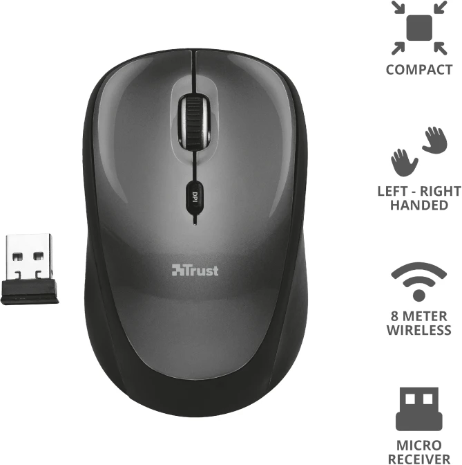 Trust Yvi Wireless Mouse schwarz, USB
