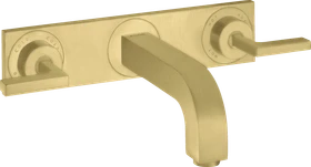 Hansgrohe Axor Citterio 3-Loch Waschtischarmatur für Wandmontage mit Hebelgriffen und Platte brushed brass