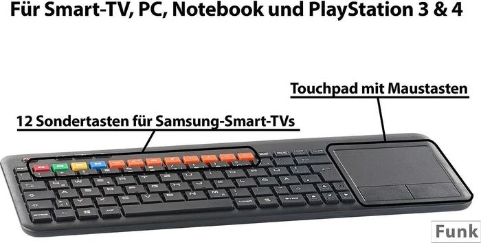 GeneralKeys TV-Funktastatur mit Touchpad, schwarz, USB, DE
