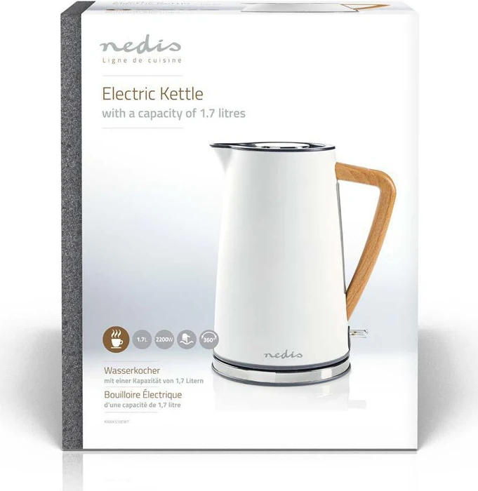 Nedis KAWK510EWT Soft-Touch Wasserkocher mit Holzgriff