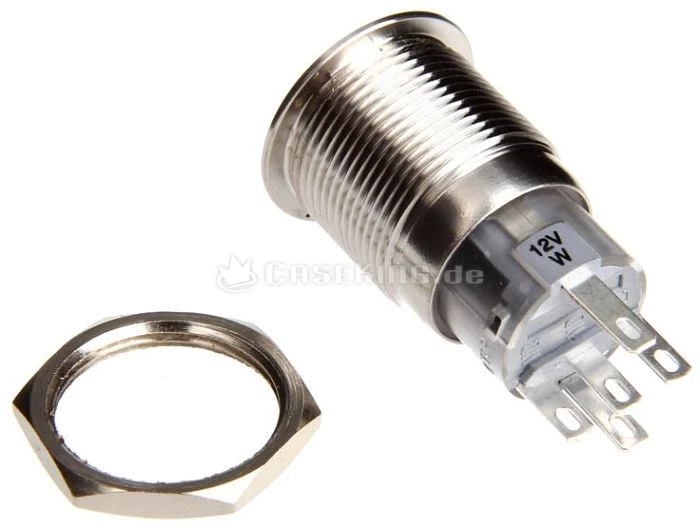 DimasTech Druckschalter silber 19mm, orange beleuchtet ring, vandalismusgeschützt