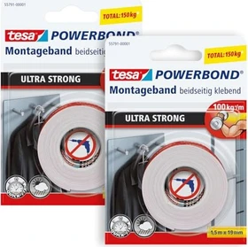 tesa Powerbond Ultra Strong Montageband transparent, Klebeband, 19mm/1.5m, 2 Stück
