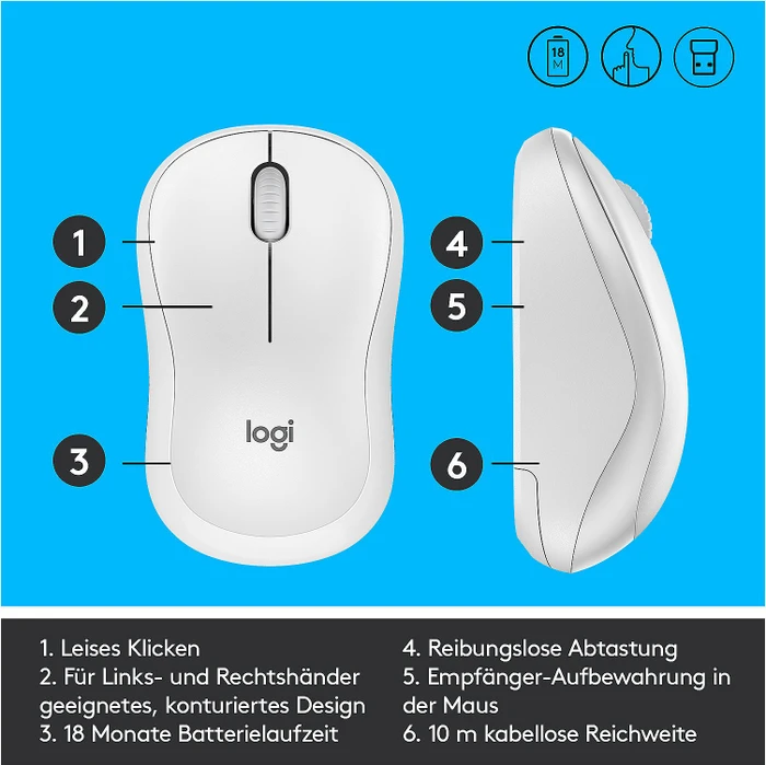 Logitech M220 Silent weiß, USB