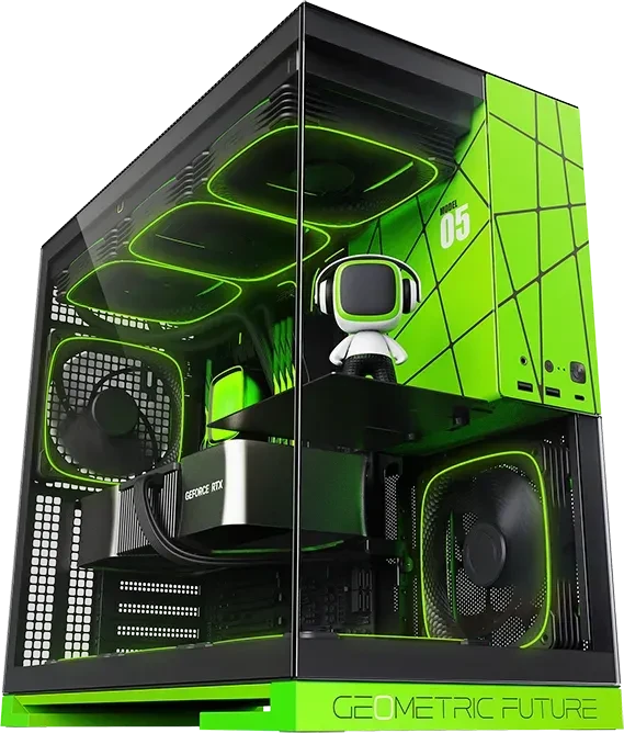 Geometric Future Model 5 Black/Green, inkl. Lüfter, Glasfenster