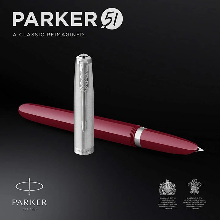Parker 51 burgundy resin/chrome trim, rechte Hand, fein, Geschenkbox