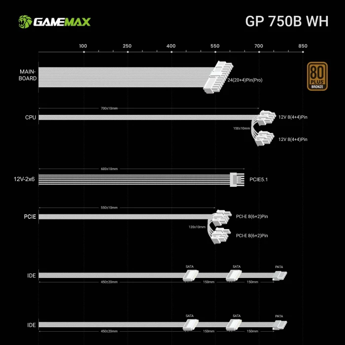 GameMax GP Bronze 750B WH weiß 750W, ATX 3.1